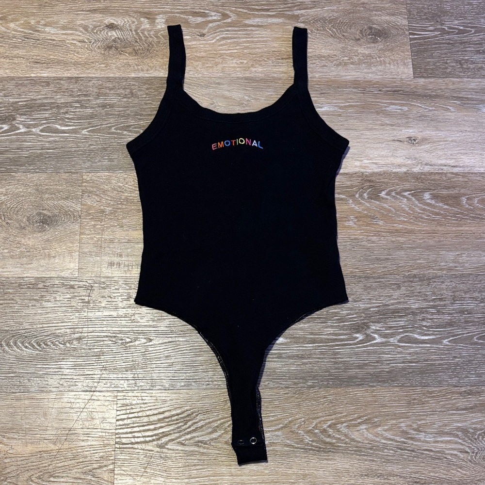 Forever 21 Black Bodysuit with Colorful Text